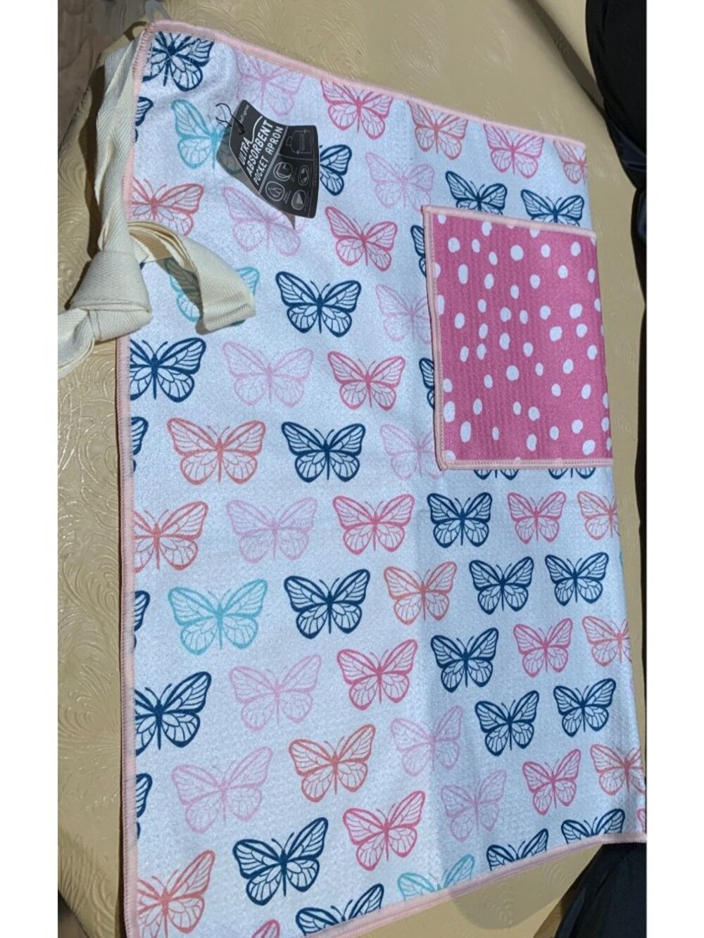 Demdaco Ultra Absorbent Butterfly & Polka Dot Half Apron With Pocket